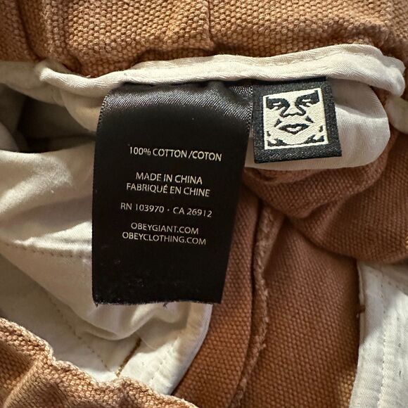 Obey Men's Pants Brown Chino Elastic Waist Pull On Drawstring Slim Tapered Sz M - Picture 6 of 10